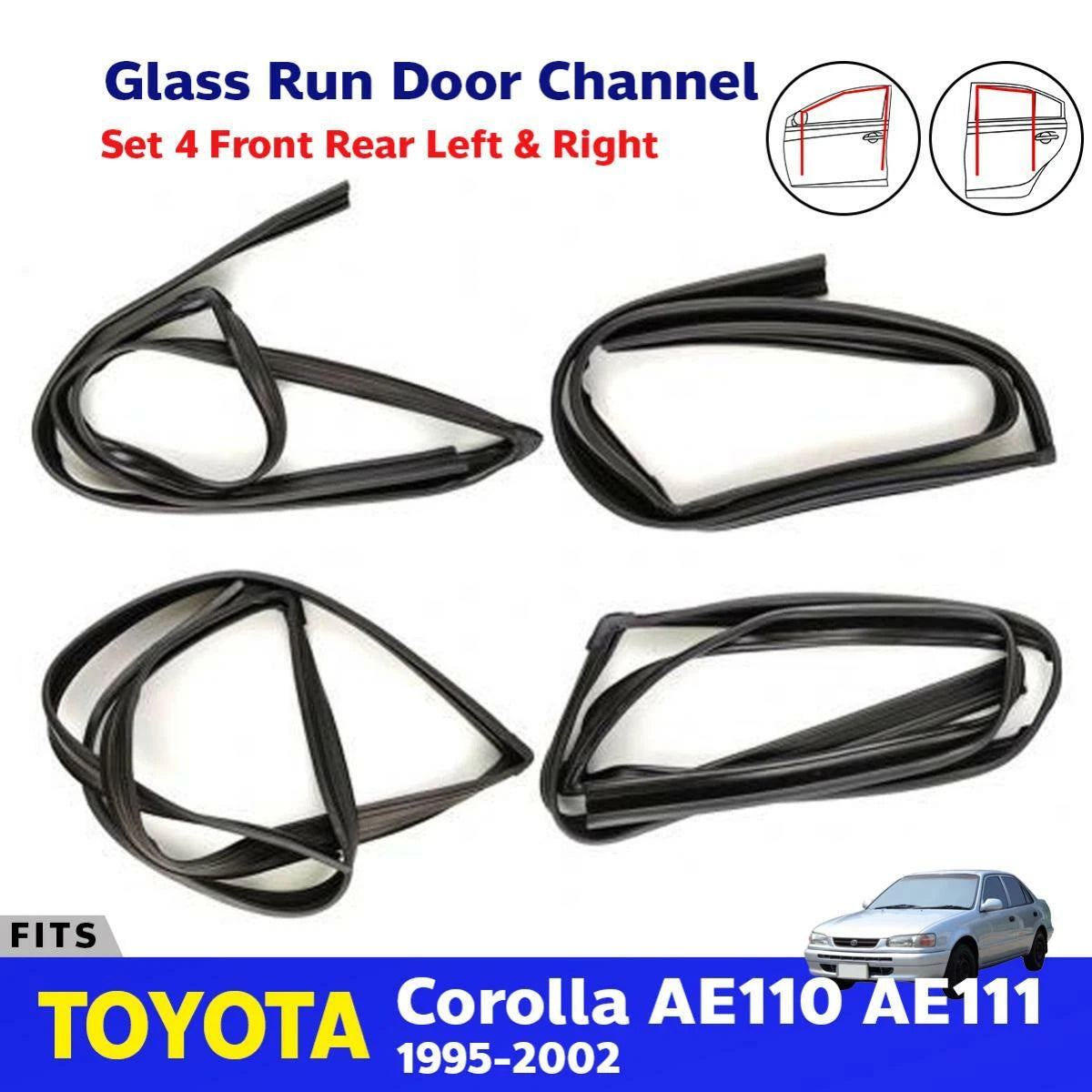 Glass Run Door Channel Set 4 Fits Toyota Corolla AE110 AE111 Sedan 1995-02 D06