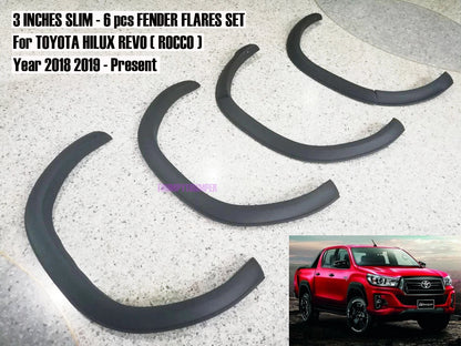 3" Matte Black Slim Fender Flares for Toyota Hilux Widebody (2018-2020)
