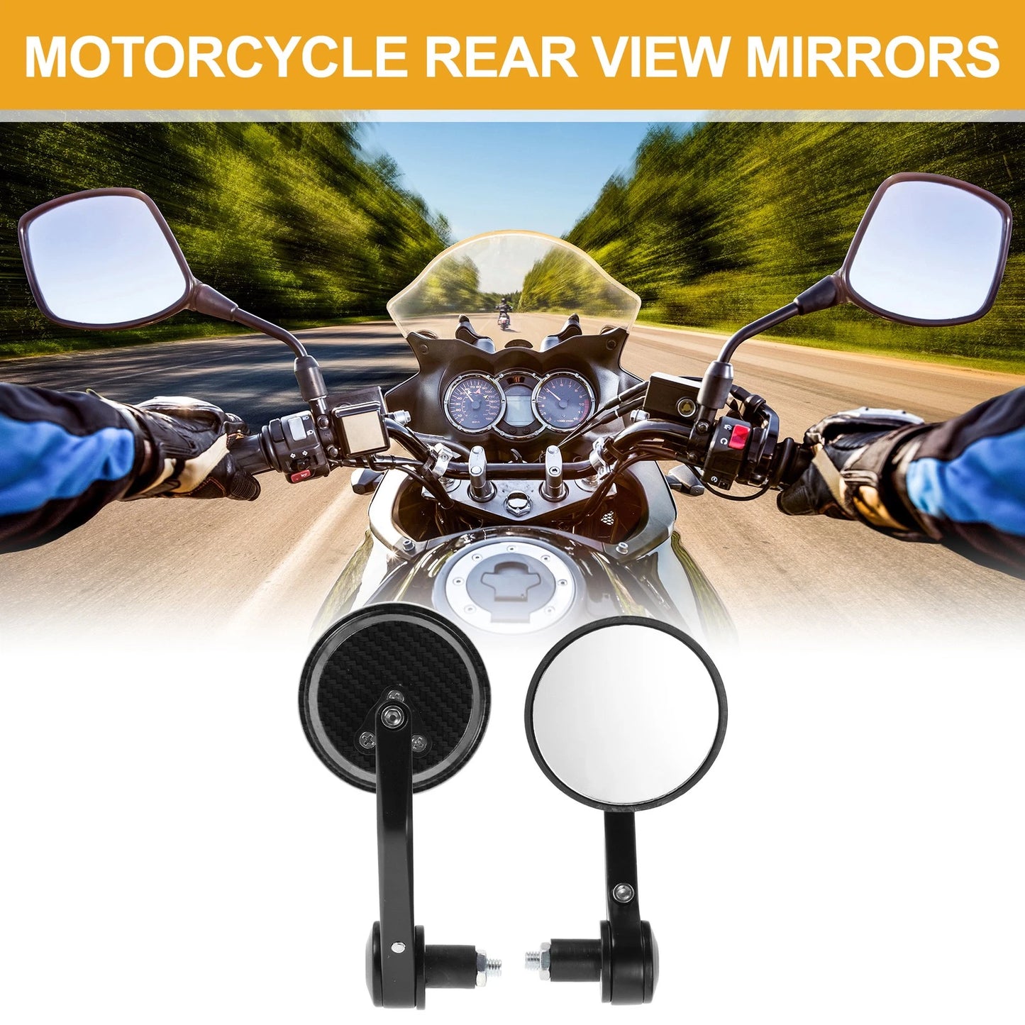 Rear View Mirrors / Handlebar / Carbon Fiber Pattern Black for M8 Motorcycle