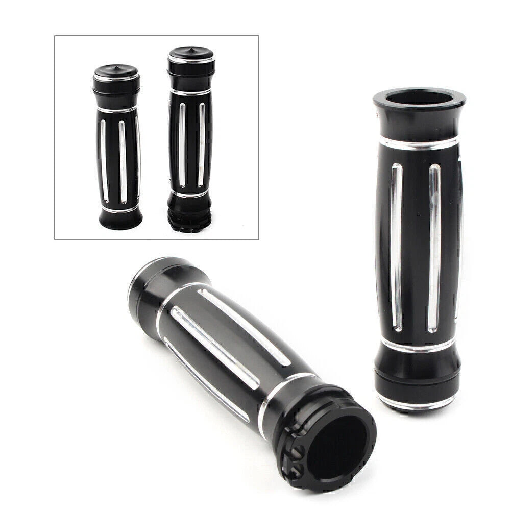 Black CNC Billet Aluminum 1" Handlebar Grips for Harley Touring