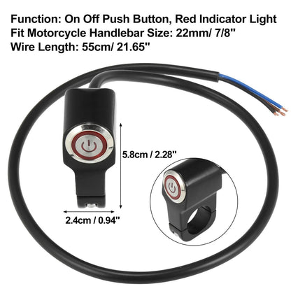 7/8 22mm Handlebar Control Horn Start Switch with Lock Red Light for Motorcycle