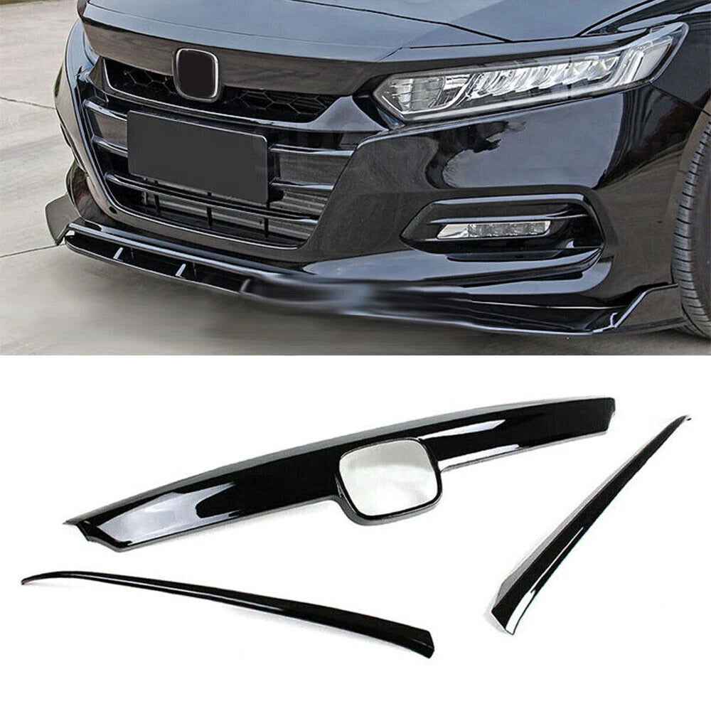 Grill Garnish Molding Trim & Eyelid Cover for Honda Accord 2021-2022 Gloss Black