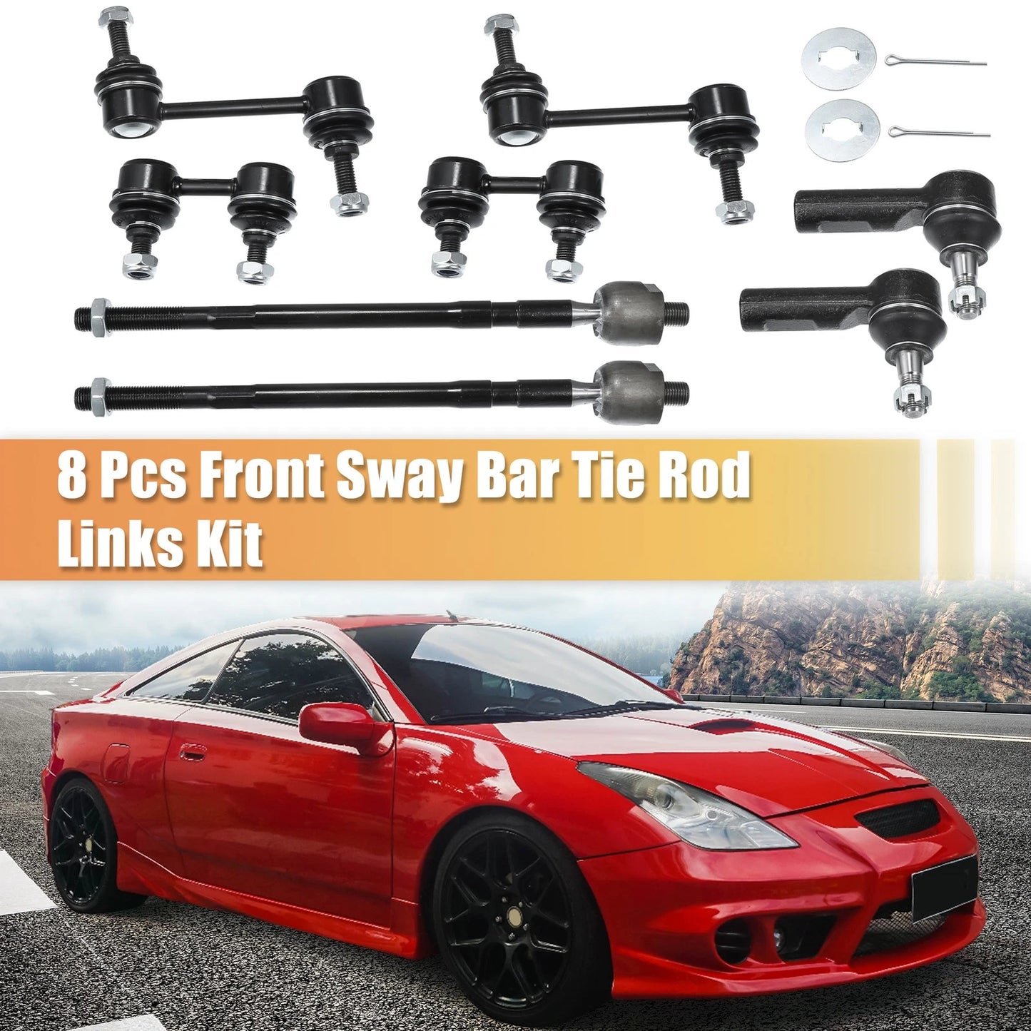 8 Pcs Car Front and Rear Sway Bar Link Tie Rod Ends for Toyota Corolla
