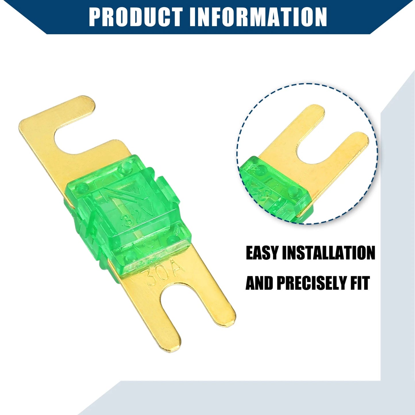 5 x 30A Mini ANL Fuses for Car Motorcycle Boat Gold Tone Green