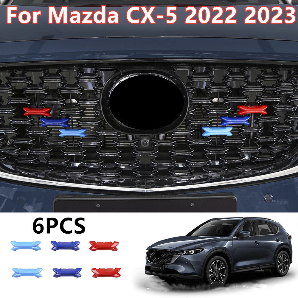 6PCS 3 Colors Front Mesh Grille Decor Cover Trim Mazda CX-5 (2022–2023)