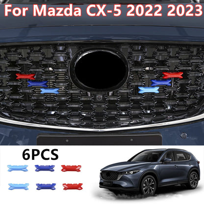 6PCS 3 Colors Front Mesh Grille Decor Cover Trim Mazda CX-5 (2022–2023)