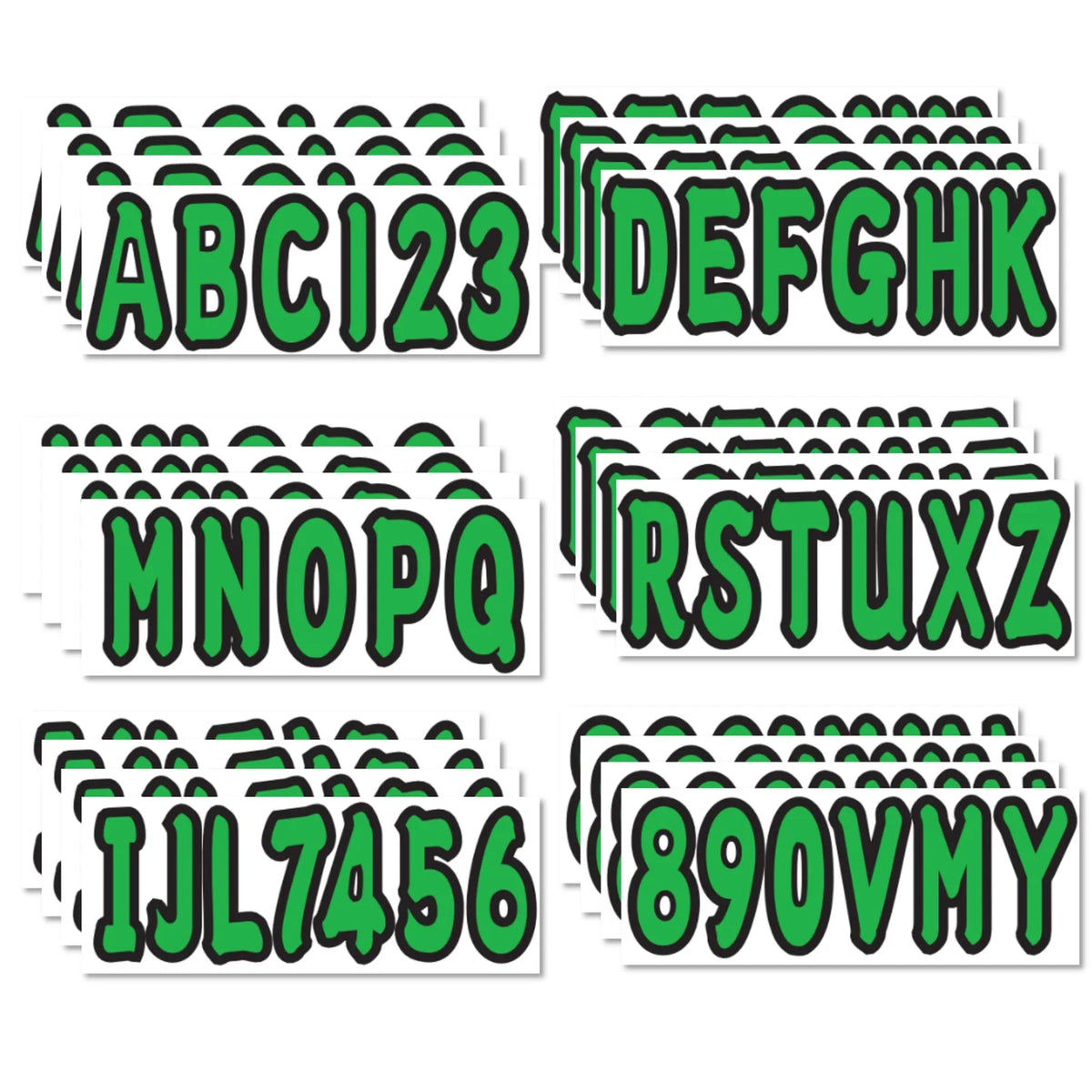 Custom Boat Registration Numbers Decals 4 Sets A-Z & 0-9 Green