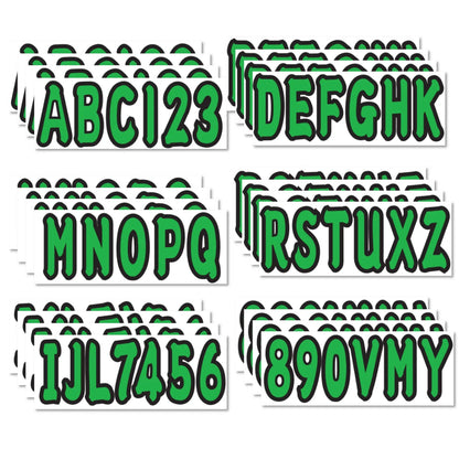 Custom Boat Registration Numbers Decals 4 Sets A-Z & 0-9 Green