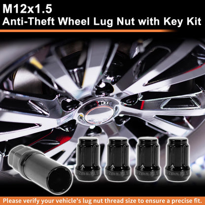 M12x1.5 Tire Wheel Locking Nut Set with 1 Socket Key for Honda & Toyota