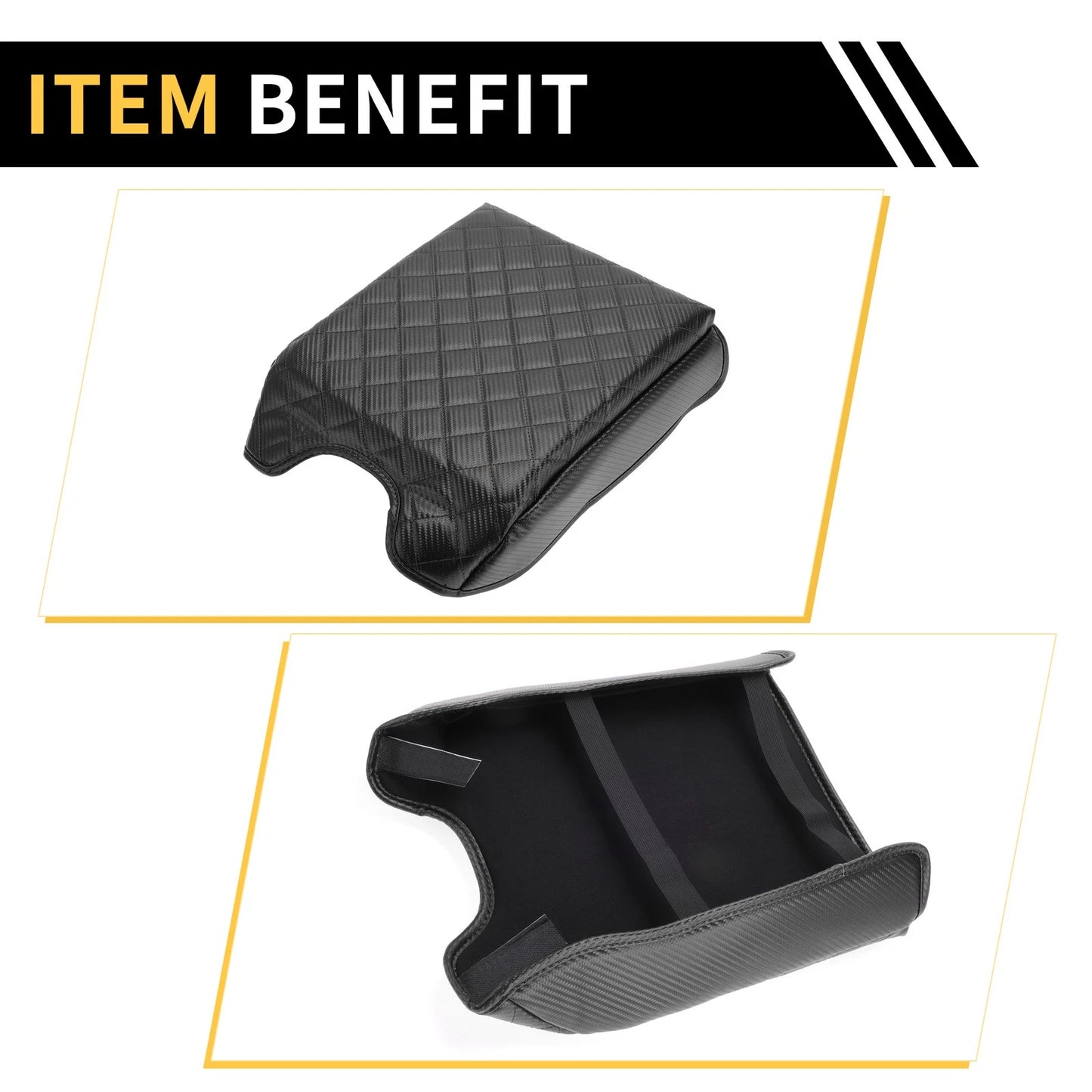 Console Lid Armrest Cover for Ford - Microfiber Leather Carbon Fiber Black
