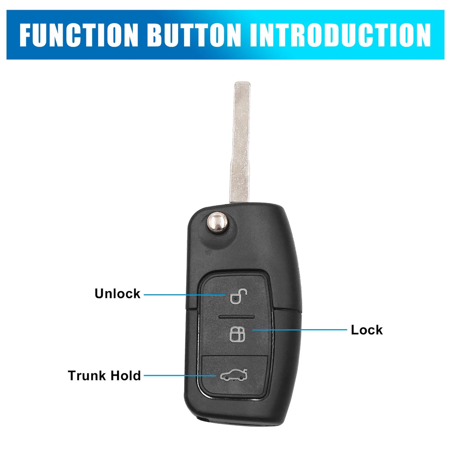 3 Button Folding Key Fob Remote Case for Ford Focus (2000-2018)