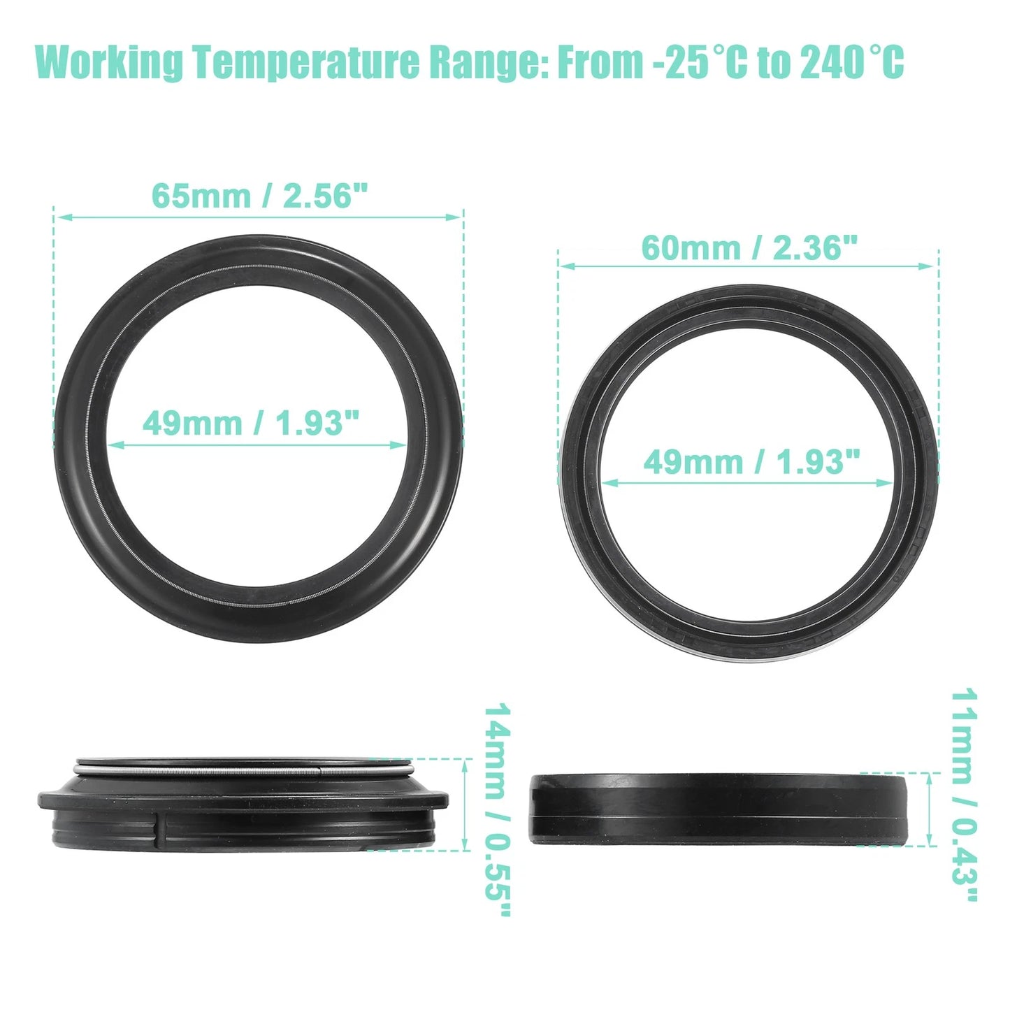49mmx60mm Motorcycle Front Fork Shock Oil Dust Seal Set for Kawasaki KLX400