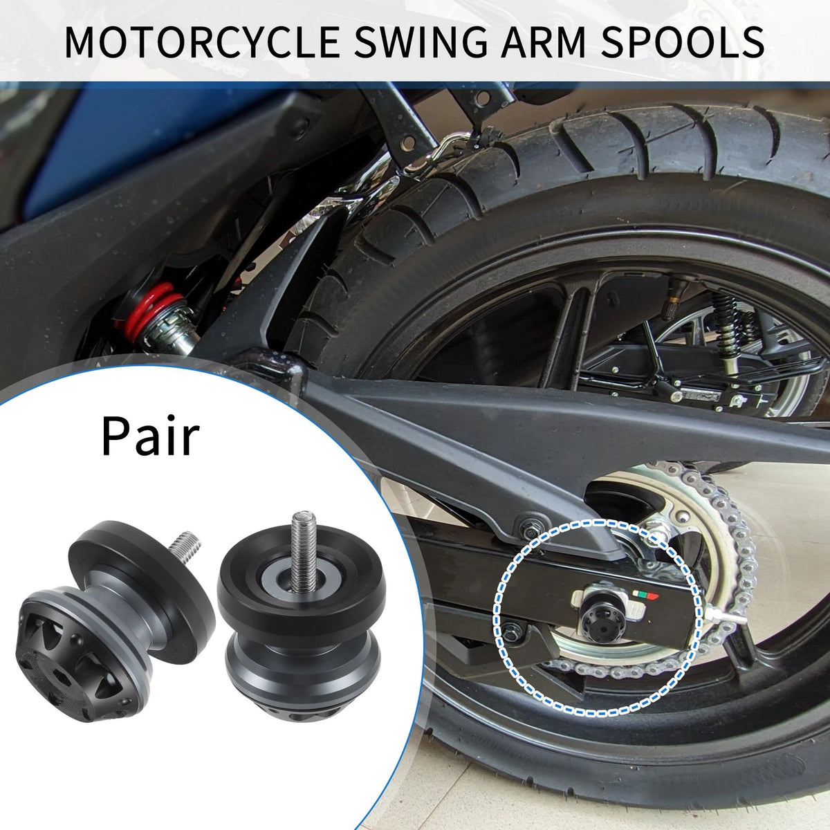 Pair Swingarm Spools 6mm M6x1.0 for Motorcycle Aluminum Alloy Titanium Tone