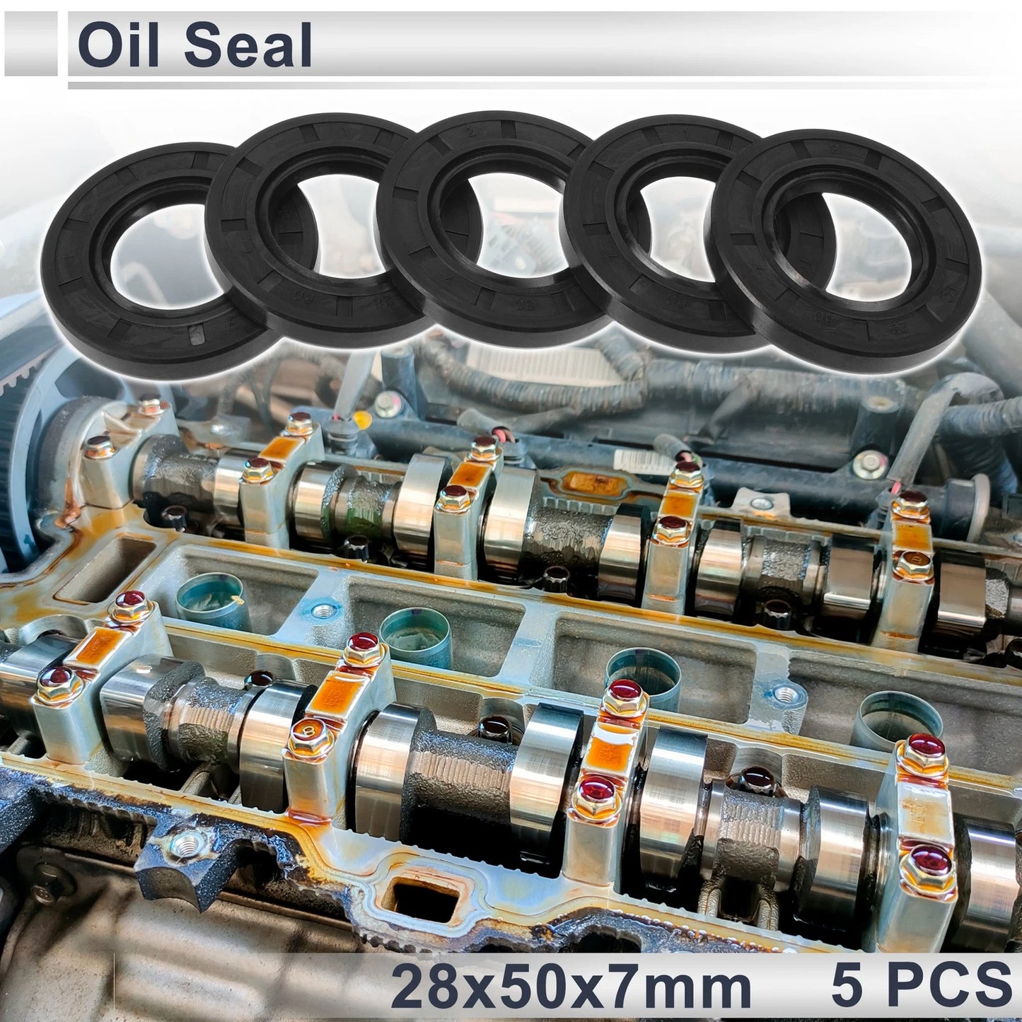 Oil Seal 5 Pcs Rotary Shaft Seal Nitrile Rubber 28x50x7mm