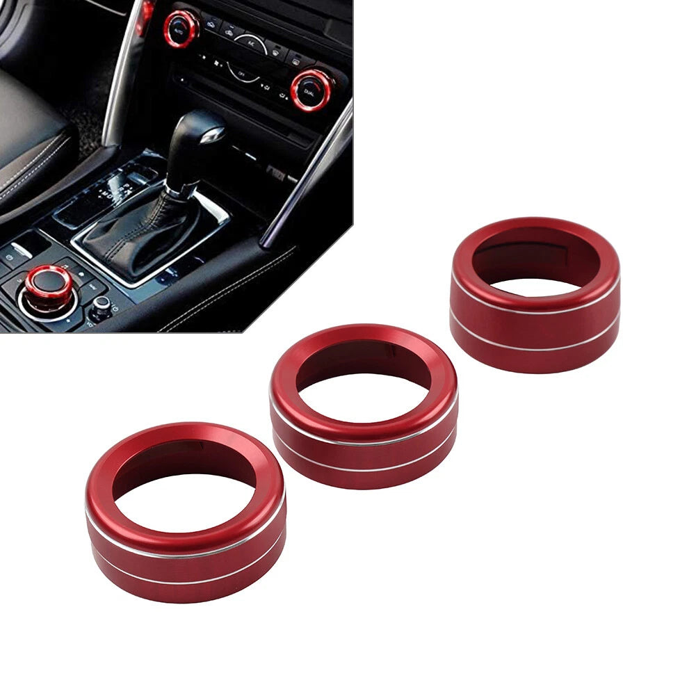 3 x Red AC Climate Control Knob Ring Covers for Mazda 3, CX-5 (2014-2019)