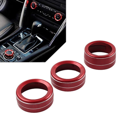 3 x Red AC Climate Control Knob Ring Covers for Mazda 3, CX-5 (2014-2019)