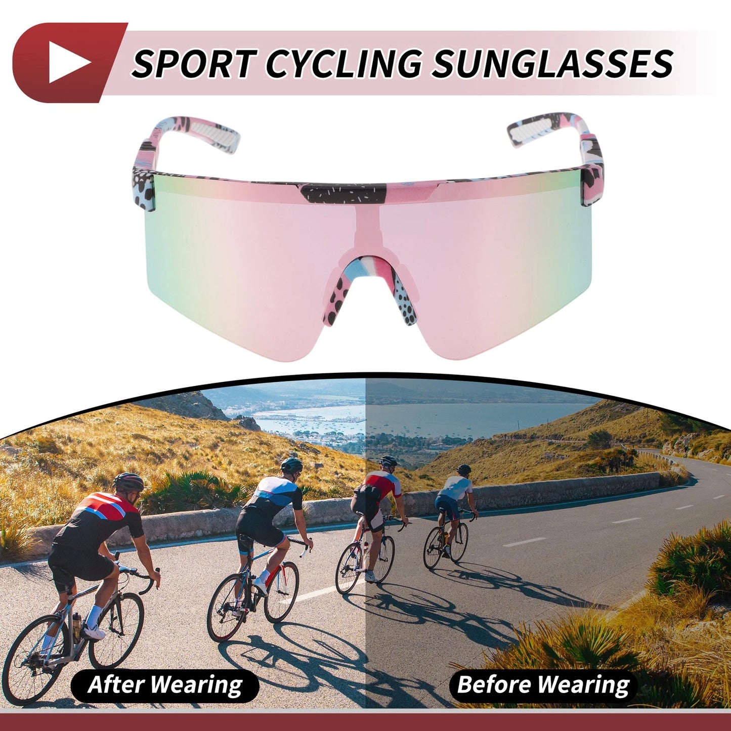Motorcycle Riding Goggles Pink Lens Black White Pink Blue Frame PC