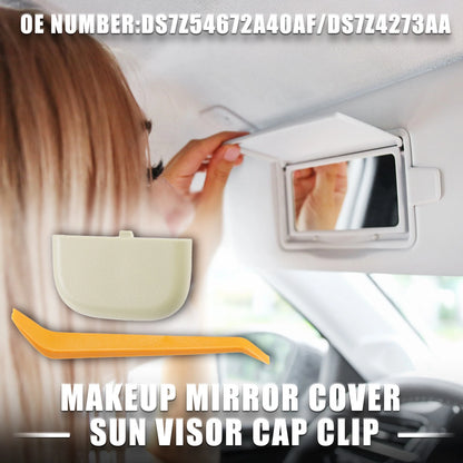 Makeup Mirror Cover Sun Visor Cap Clip for Ford (2015-2023) Beige 1 x Set