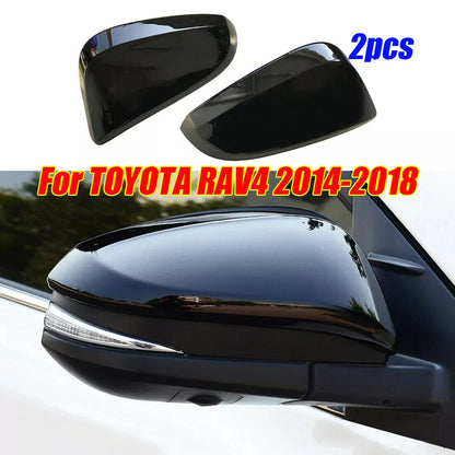 2 x Gloss Black Mirror Cover Trim for TOYOTA RAV4 (2014–2018)