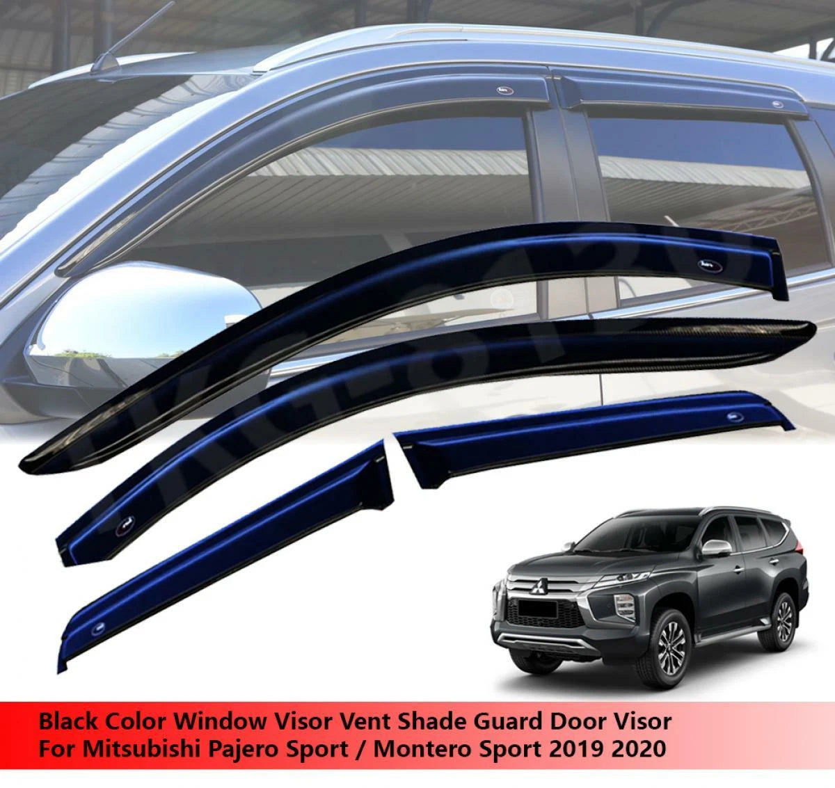 Black Door Window Visor Guard for Mitsubishi Pajero Montero Sport (2019-2020)