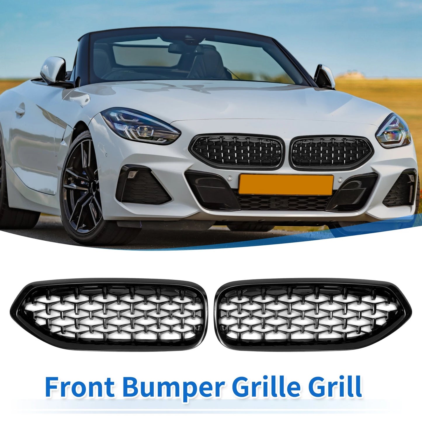 Front Upper Bumper Grille for BMW Z4 G29 2018-2024 Gloss Black (2 x)