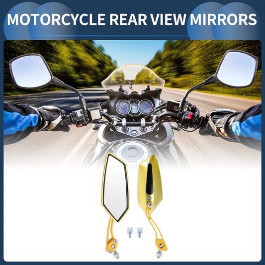 Rear View Mirrors 2 x M8/M10 for Motorcycle Light Yellow Gold Tone