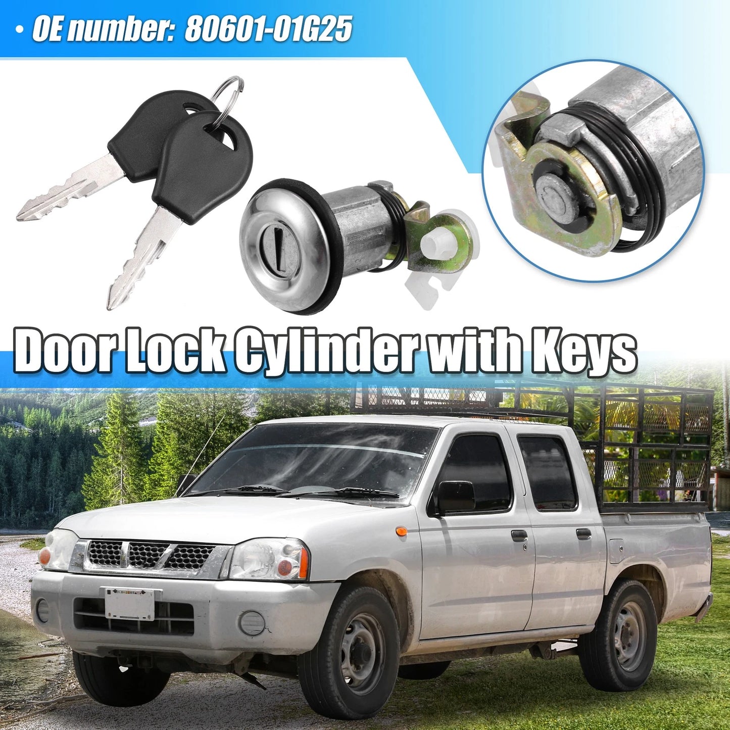Door Lock Cylinder Set with Keys for Nissan Pickup D21 (1984-1998)