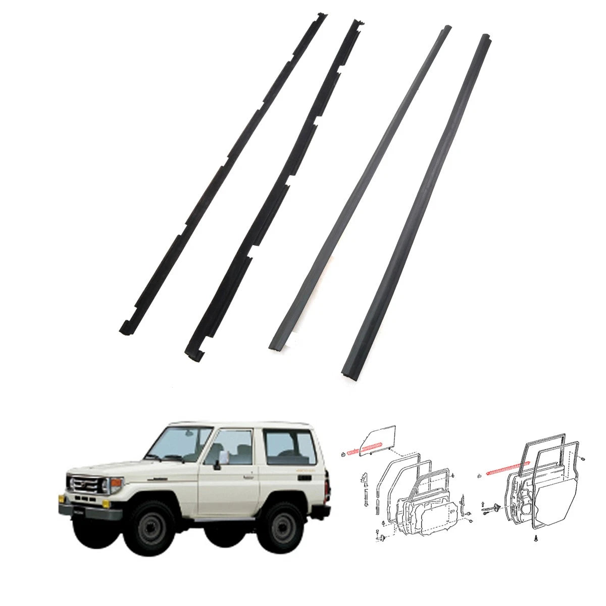 Door Glass Weatherstrip for Toyota Land Cruiser FZJ76 GRJ79 VDJ79