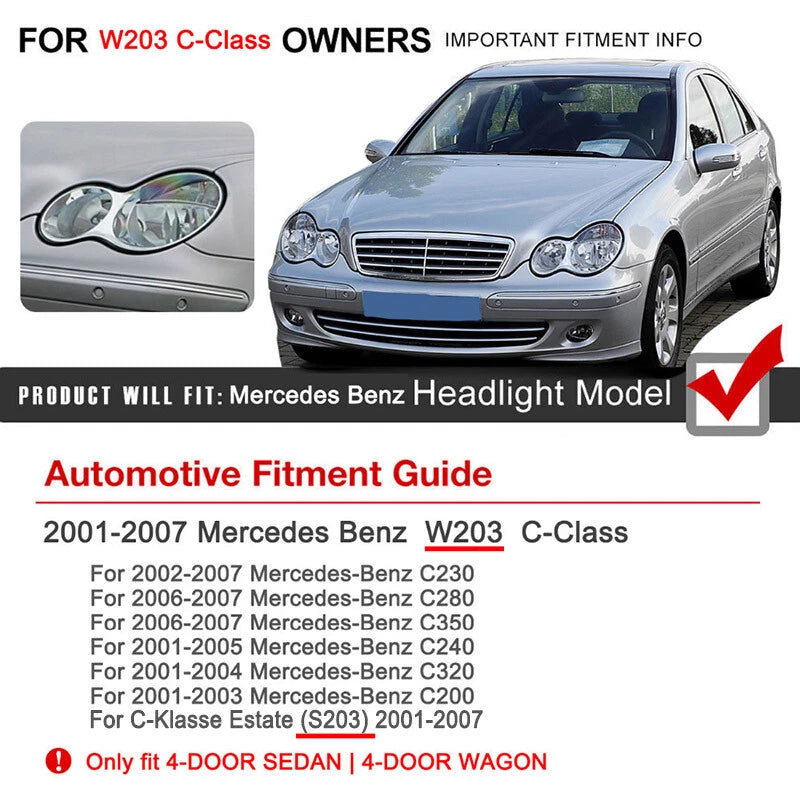 Right Headlight Lens Cover for Mercedes Benz C-Class W203 (2001-2007)