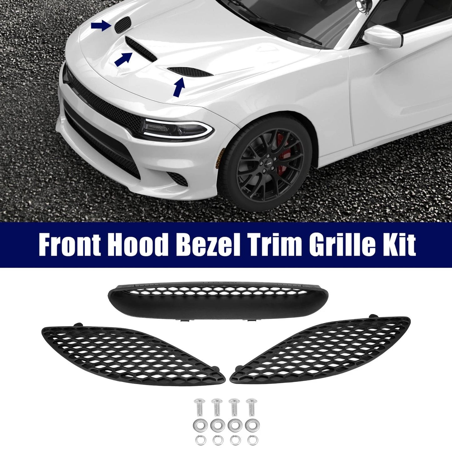 Black Hood Bezel Front Trim Grill Kit for Dodge Charger (2015-2020)