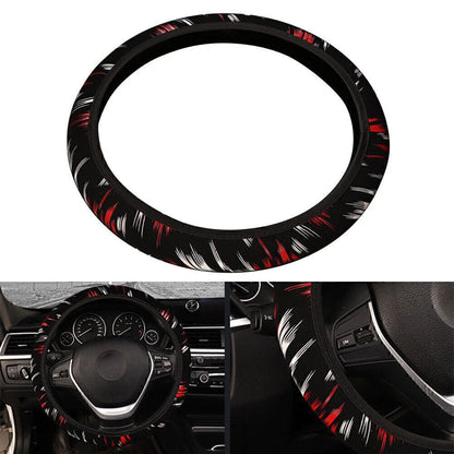 15" PU Leather Steering Wheel Cover for Car Accessories Black-Red