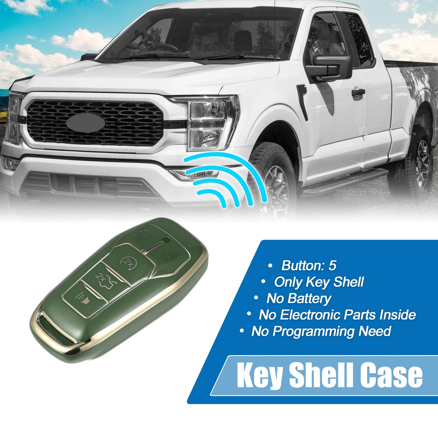 TPU Remote Key Fob Case Cover 5 Button for Ford Fusion, F150, Mustang (2013-2023)