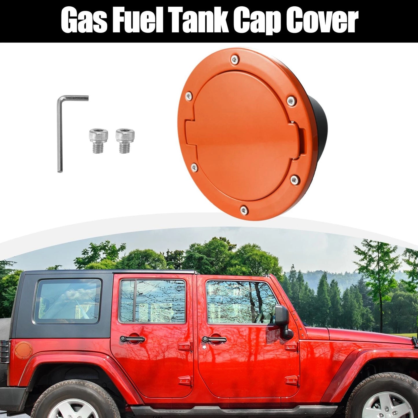 Orange Aluminum Alloy ABS Gas Fuel Tank Cap Cover for Jeep Wrangler (2007-2017)