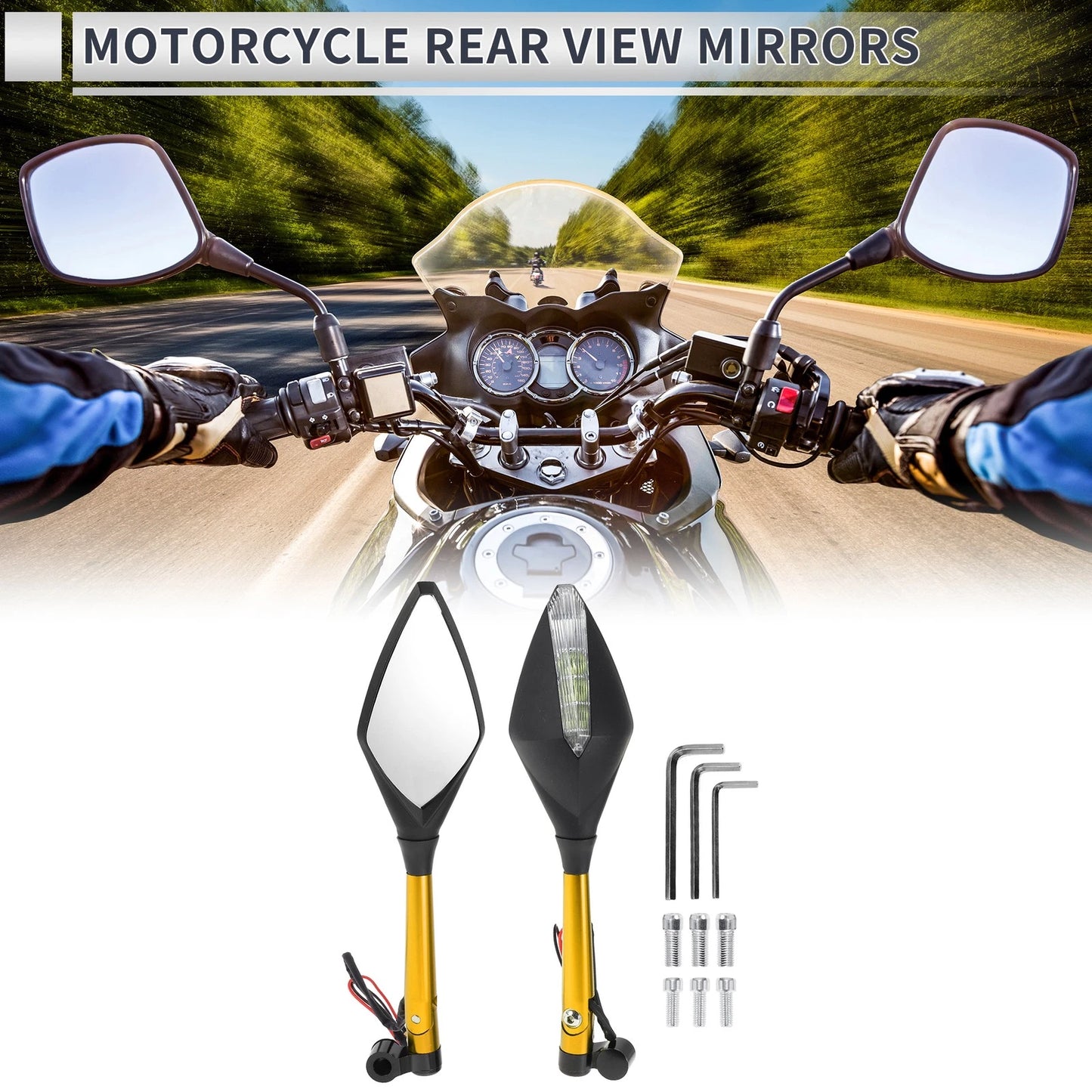 M8/M10 Rear View Mirrors Gold Tone Aluminum Alloy for M8/M10
