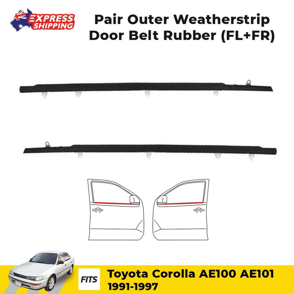 Outer Weatherstrip Door Belt Front Pair Fits Toyota Corolla AE100 AE101 1991-97