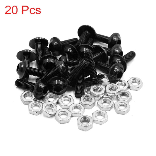 20pcs M6 Black Aluminum Alloy Hex Socket Head Bolts for Motorcycle