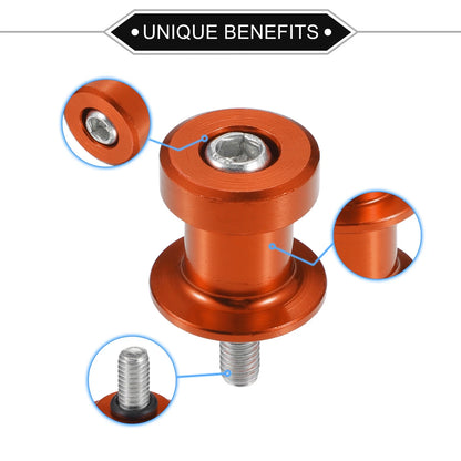 Pair / 6mm / Swingarm Spools for Motorcycle Orange