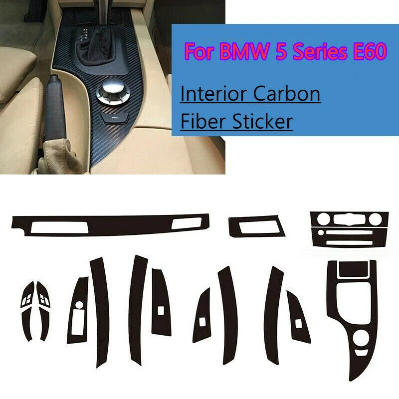 Interior Console Carbon Fiber Molding Sticker Decals for BMW 5 Series E60