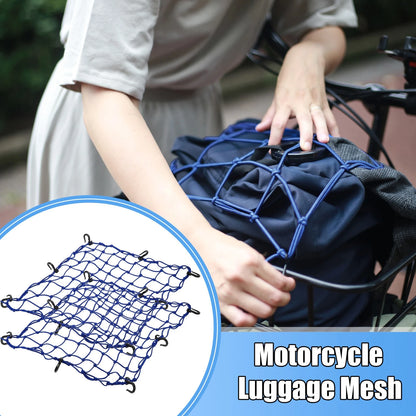 2 x Motorcycle Cargo Net 50x50cm Luggage Netting with 8 Hooks Blue