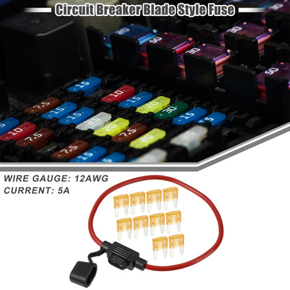 5A Mini Blade Style Fuse & 12 AWG Fuse Holder for Car