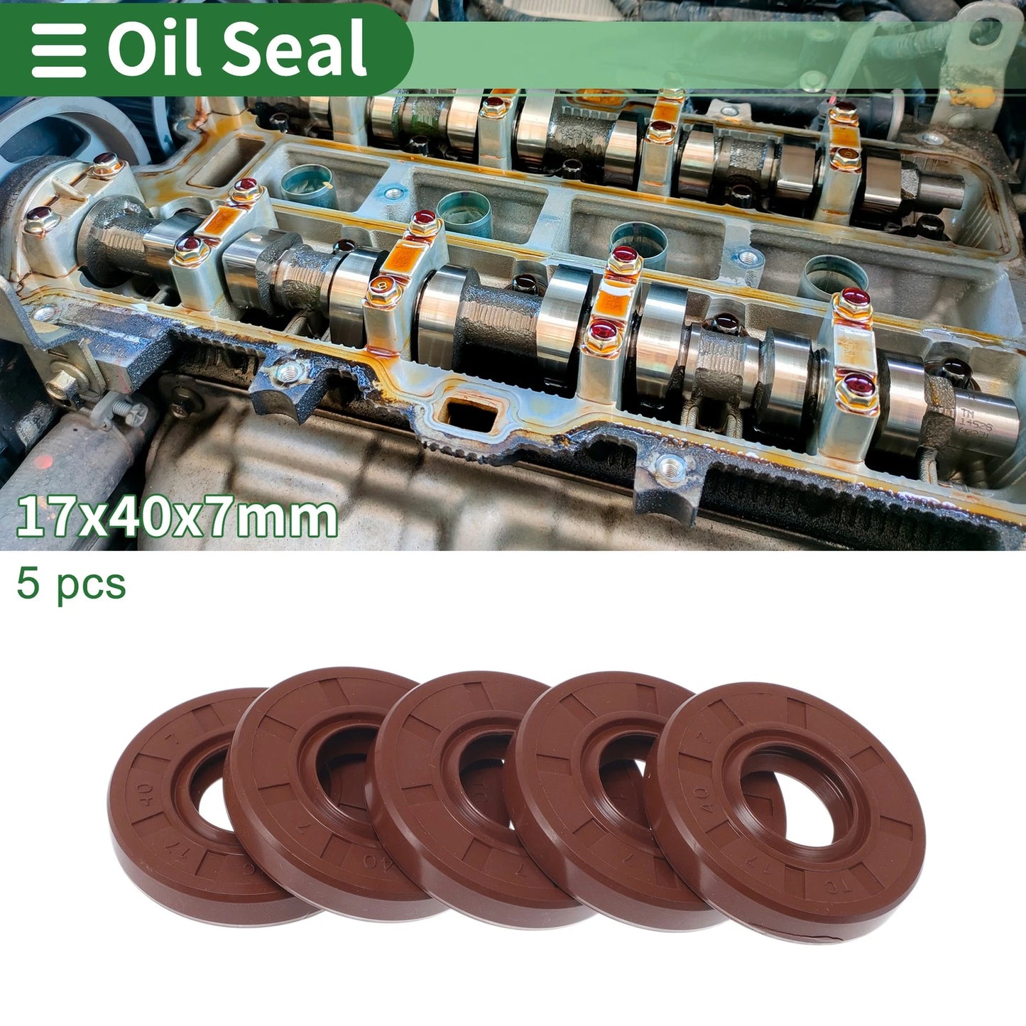 Oil Seal Seal Ring Rotary Shaft Seal FKM Rubber 17x40x7mm Brown 5 Pcs