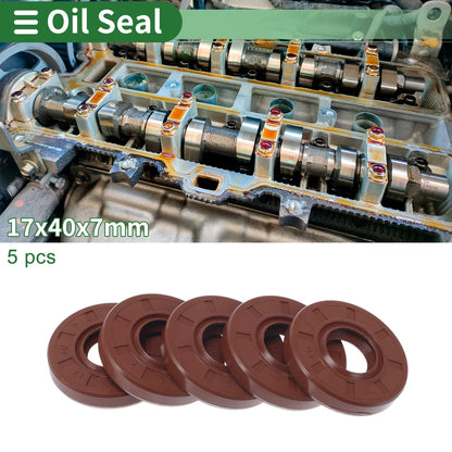 Oil Seal Seal Ring Rotary Shaft Seal FKM Rubber 17x40x7mm Brown 5 Pcs