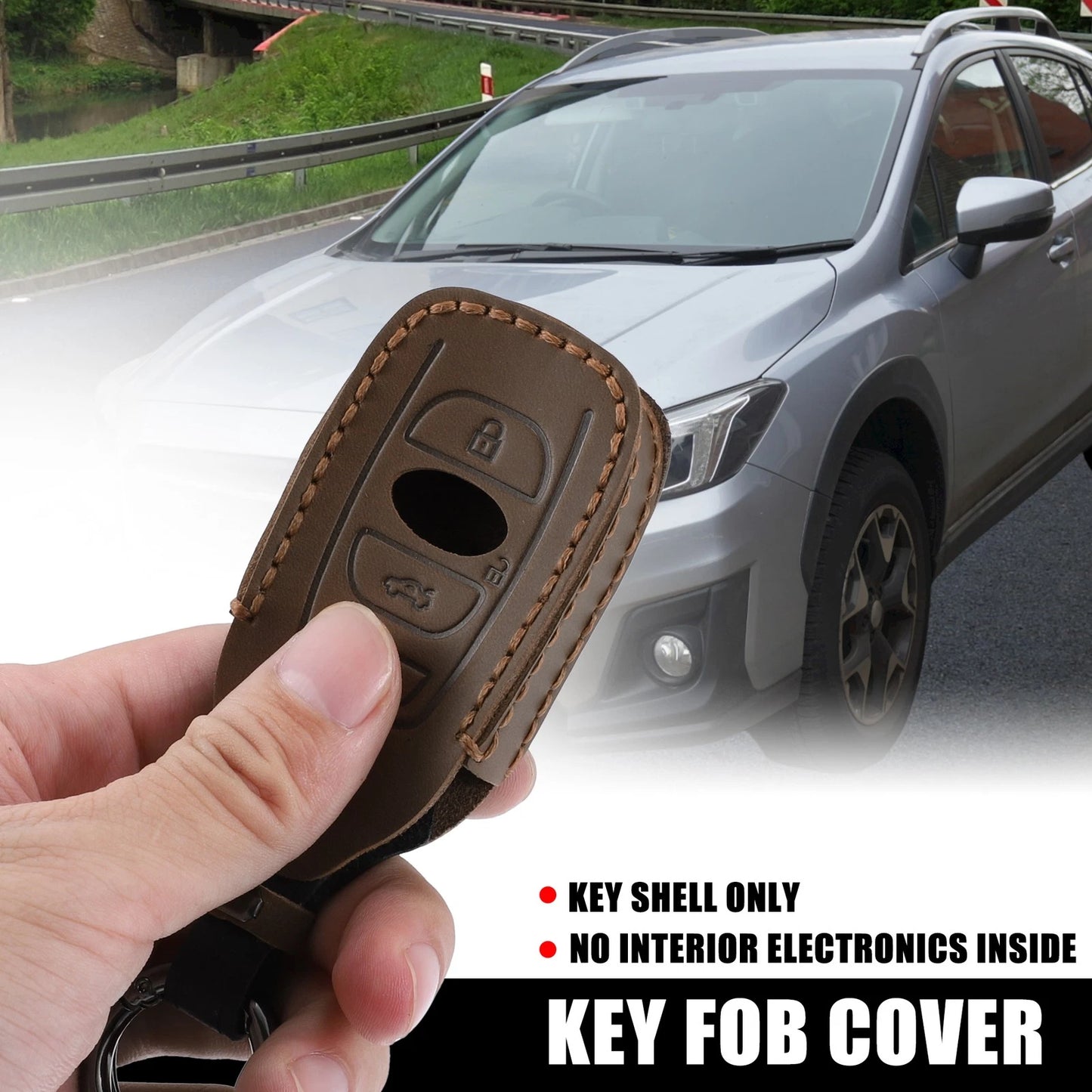 4 x Button Key Fob Cover Case Faux Leather Brown for Subaru Ascent (2019-2023)