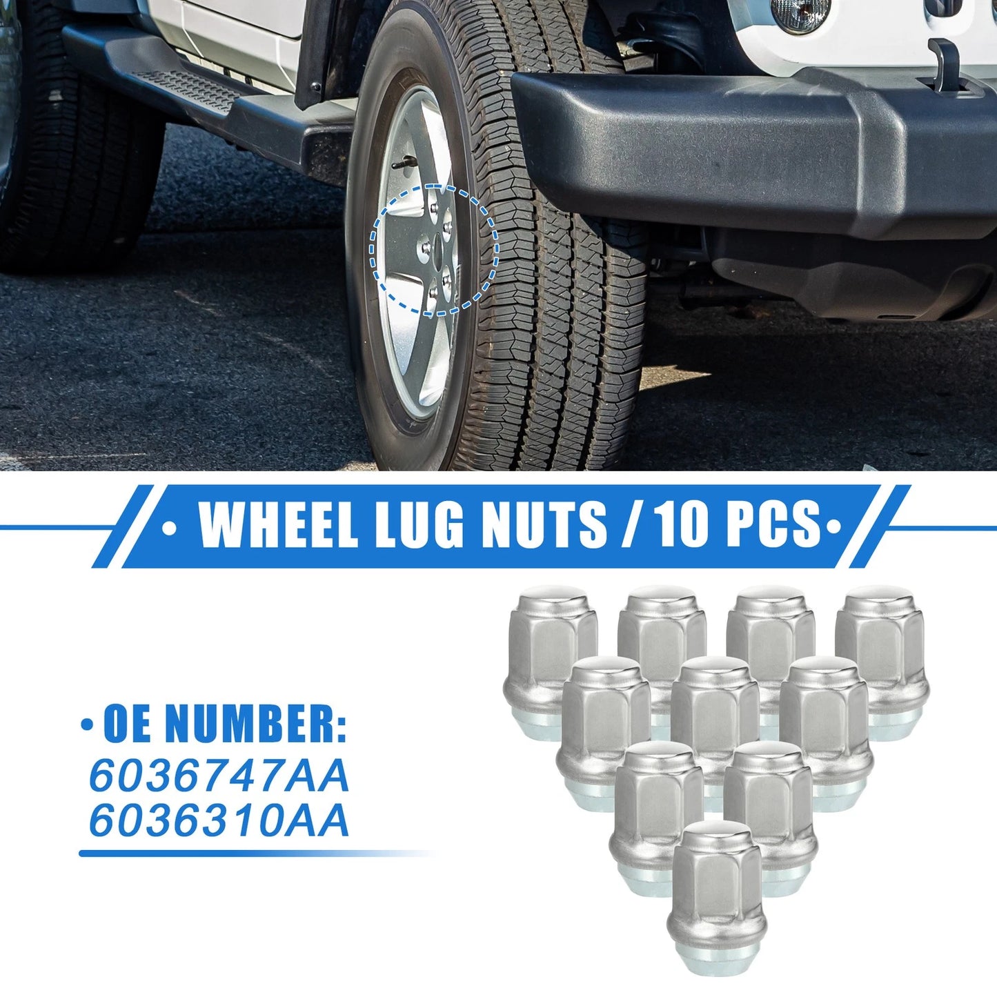 10 x Wheel Lug Nuts for Jeep Wrangler, Liberty, Dodge Challenger (No. 6036747AA)