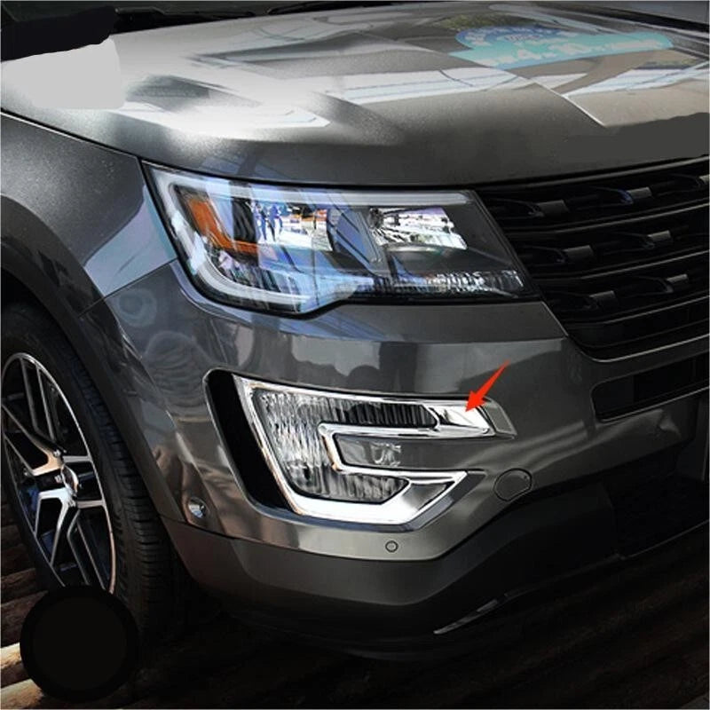 Chrome Front Fog Light Lamp Lid Cover Trim for Ford Explorer (2016-2017) 2 x