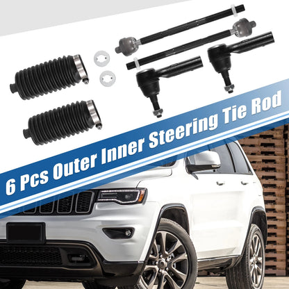 6 x Car Front Inner Outer Tie Rod Ends & Rack Boots for Jeep Commander (2006-2010)