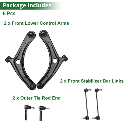 6 Pc Front Lower Control Arms for Jeep Compass (2007-2014)