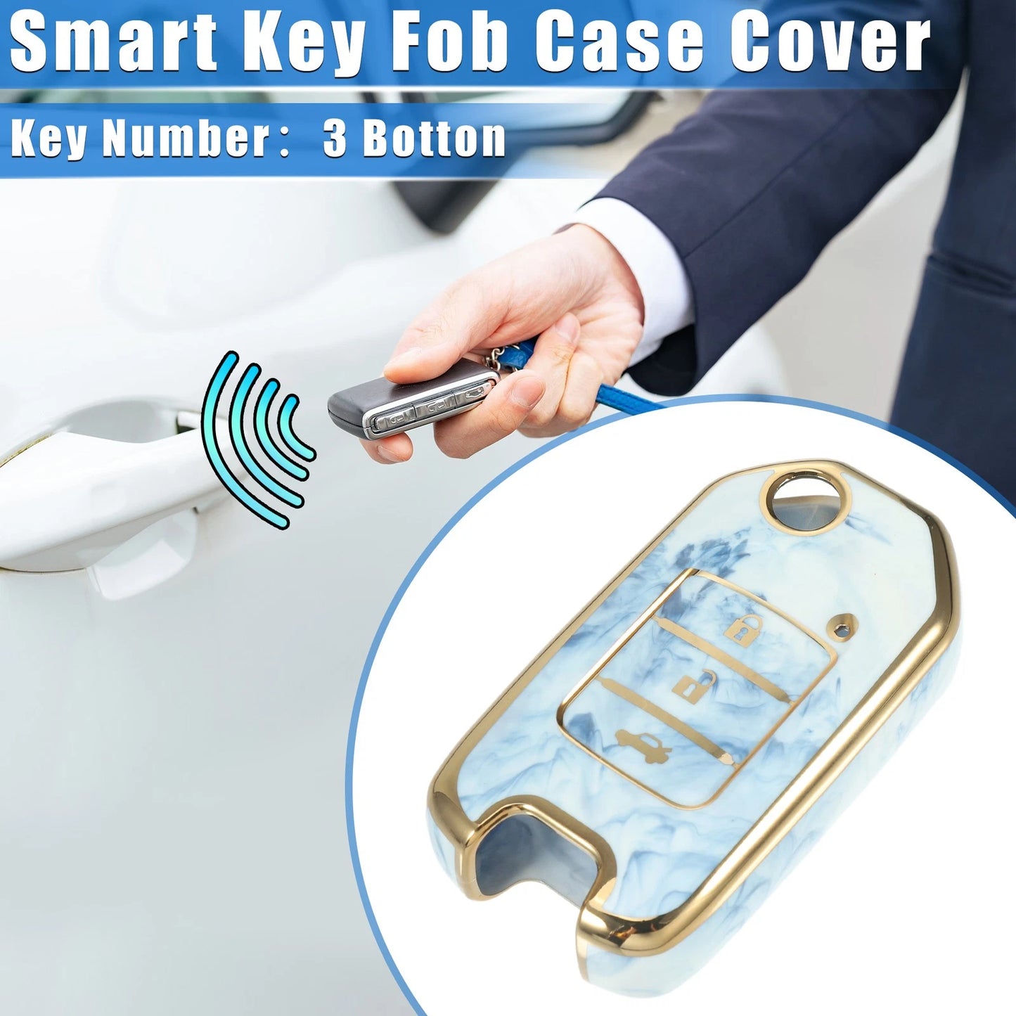 3 Button Smart Key Fob Case Cover for Honda Accord (2013-2019) Durable TPU Blue