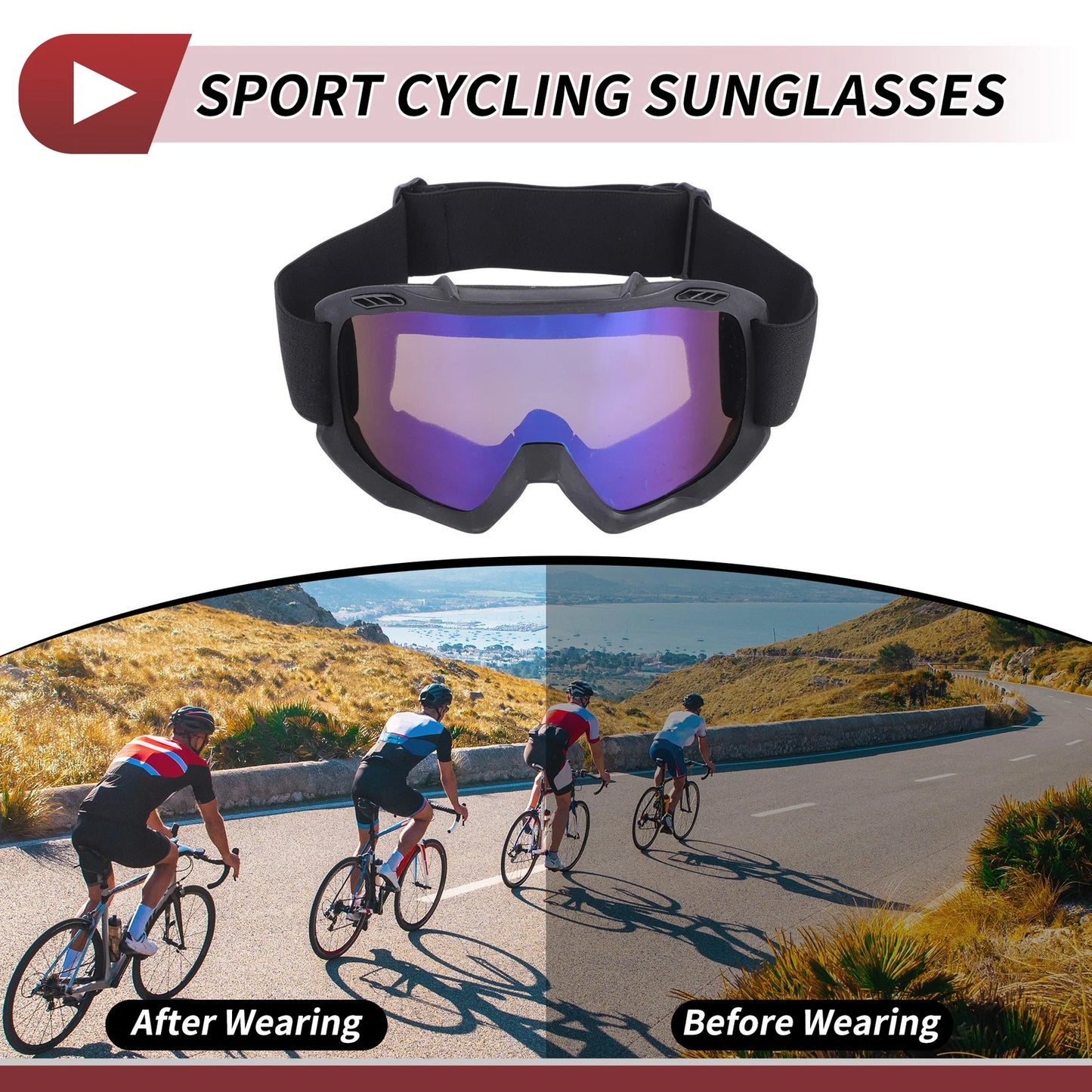 1 Pc Motorcycle Riding Goggles Blue Purple Lens Black Frame PC TPU