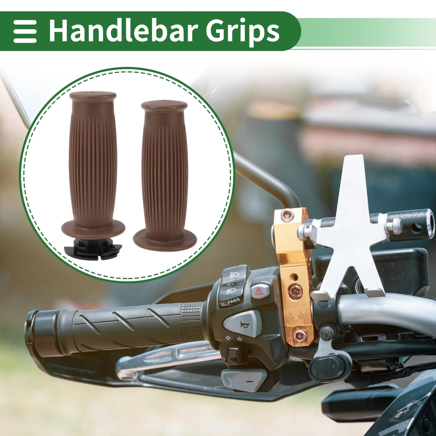 7/8" 22mm Hand Grips Cover TPU Brown for Motorcycle